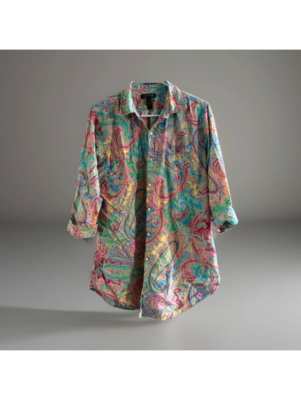 Lauren Ralph Lauren Women M Paisley Cotton Tunic Shirt Button Down Colorful